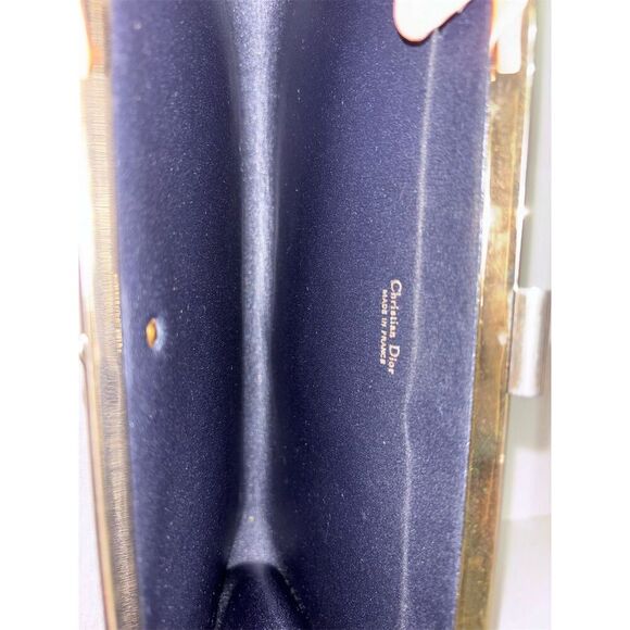 Christian Dior Vintage Trotter Clutch Handbag Navy Blue Canvas Gold Hardware - Picture 5 of 6